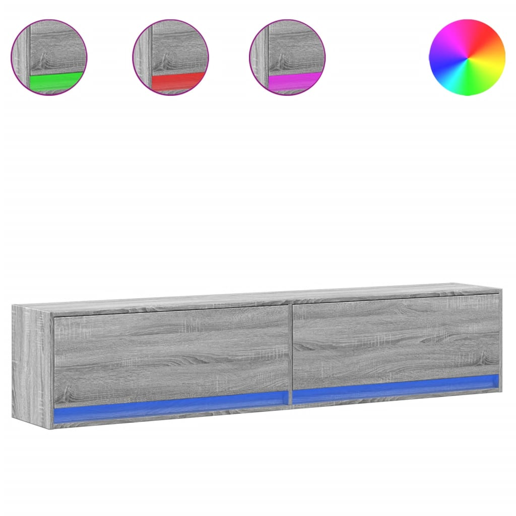 szürke sonoma színű fali TV-szekrény LED-del 180 x 31 x 38 cm (3307952)