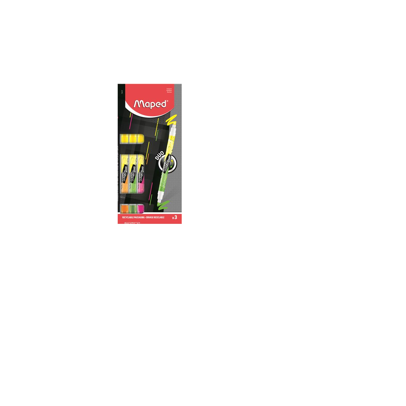 Maped Fluo Peps Duo 1-5 mm Szövegkiemelő készlet - Vegyes színek (3 db/csomag) (734127)