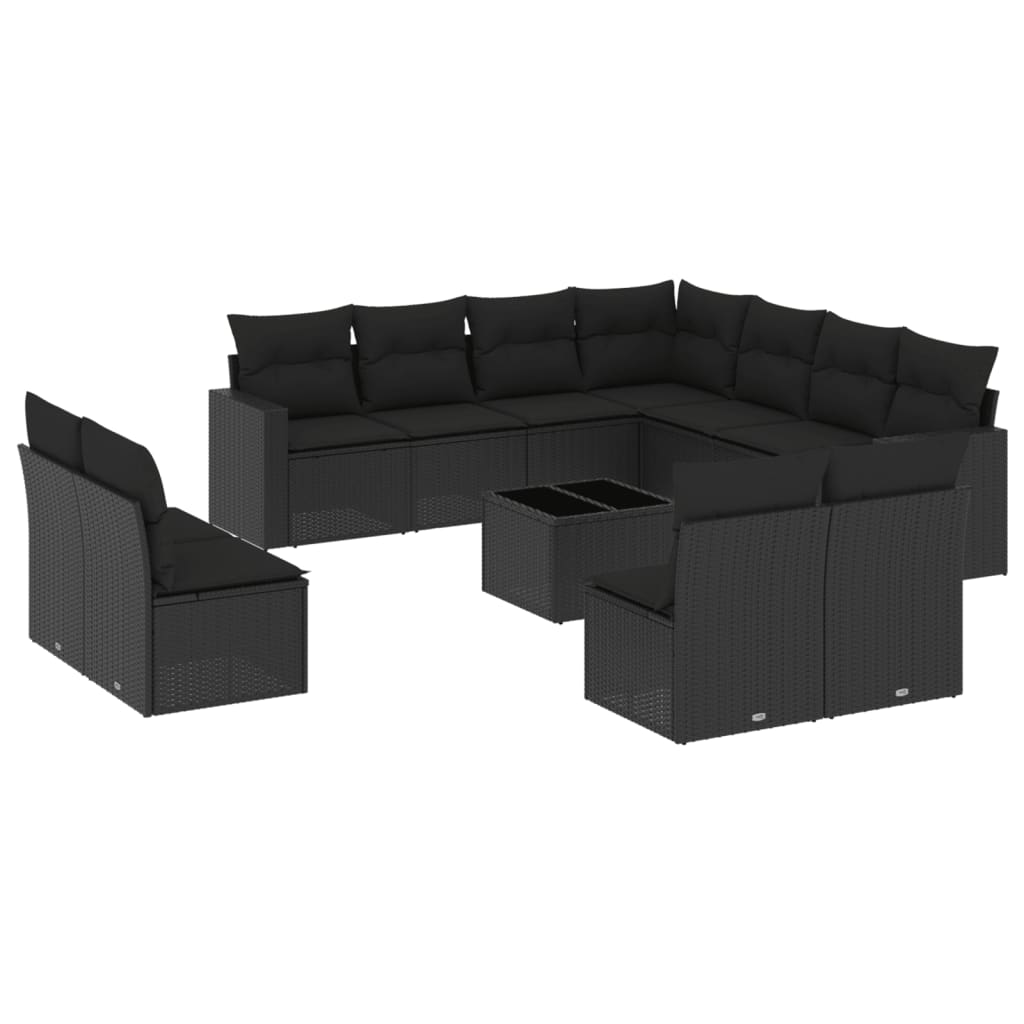 12 részes fekete polyrattan kerti ülőgarnitúra párnákkal (3251472)