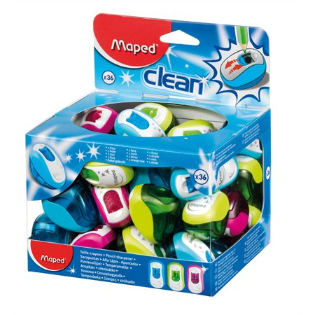 Maped Clean egylyukú hegyező display - Vegyes színek 36 db (030111)