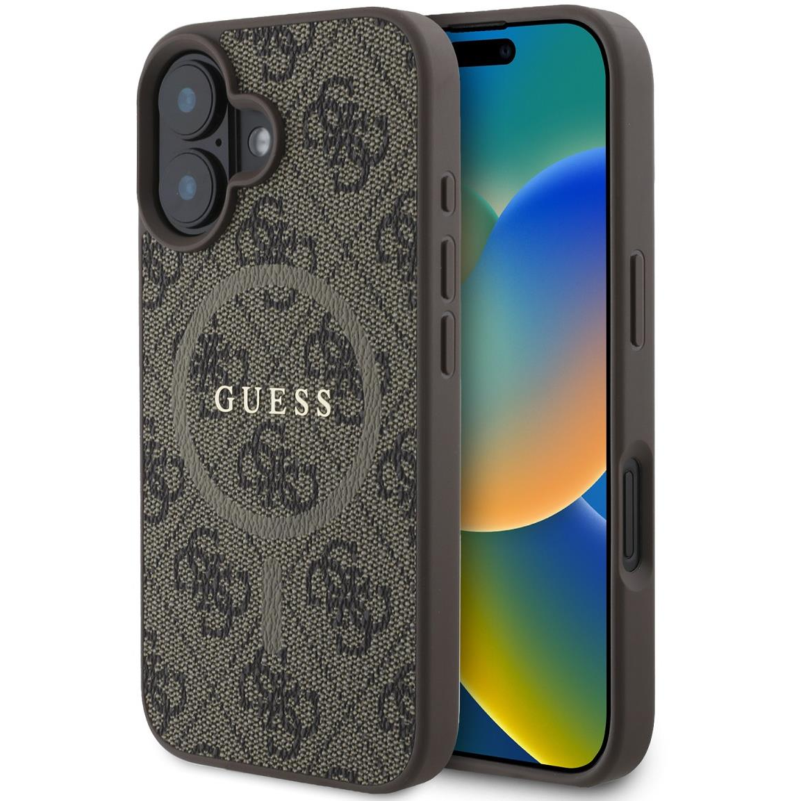 Guess 4G Colored Ring iPhone 16 barna PU bőr MagSafe tok (GUHMP16SG4GFRW)