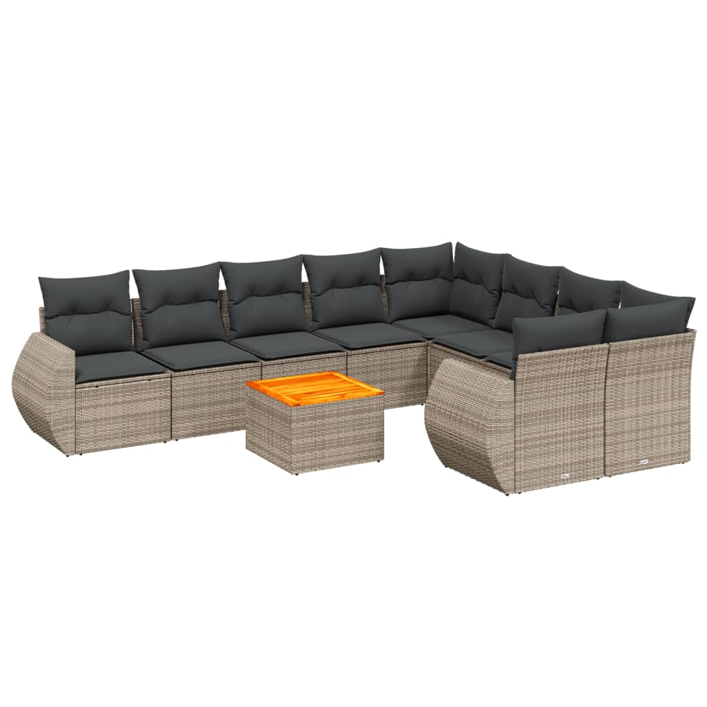 10 részes szürke polyrattan kerti ülőgarnitúra párnákkal (3257495)