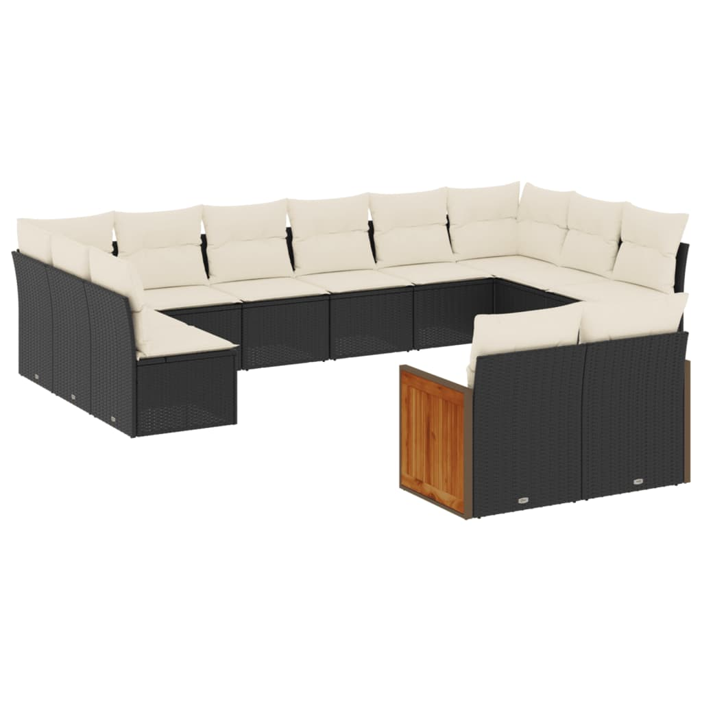 12 részes fekete polyrattan kerti ülőgarnitúra párnákkal (3260523)
