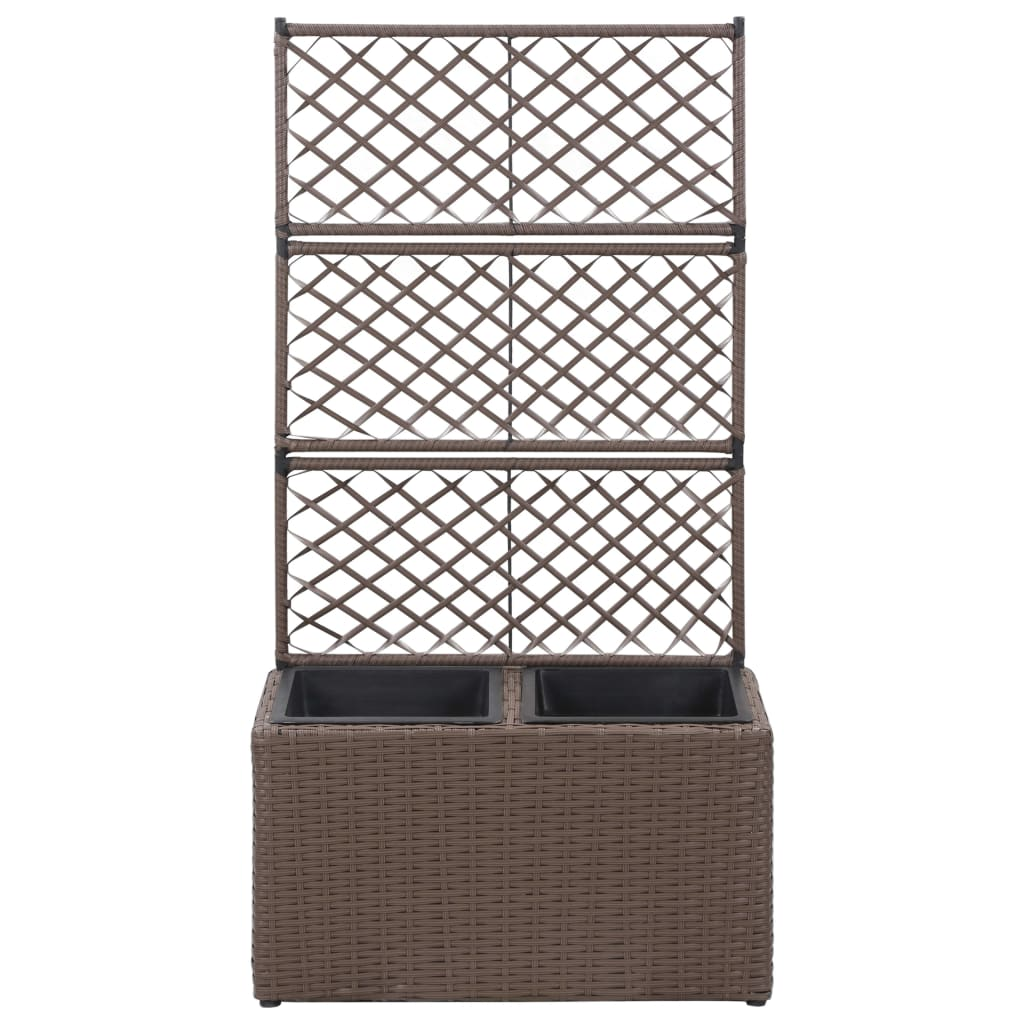 barna rácsos polyrattan magaságyás 2 kaspóval 58 x 30 x 107 cm (46937)