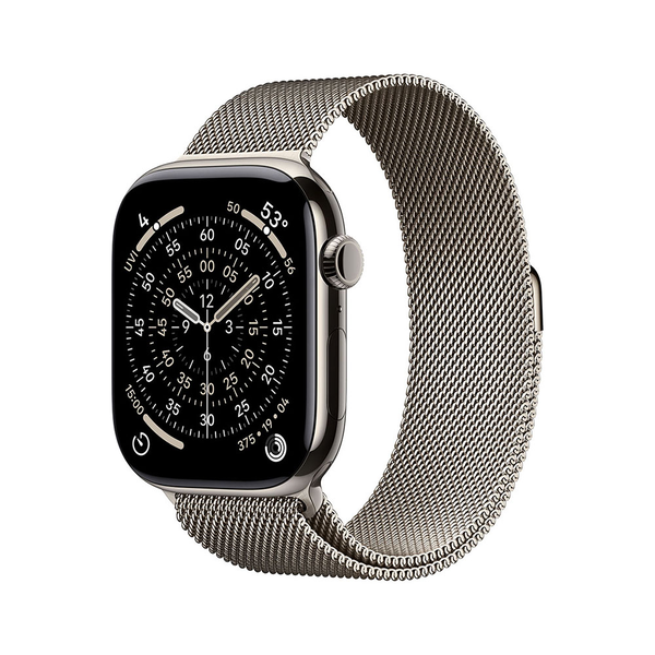 Apple Watch Series 11 GPS + Cellular 42 мм, корпус от естествен титан, каишка в стил „Милано“