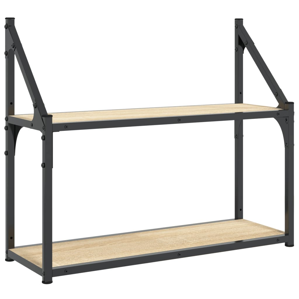 2 szintes sonoma tölgy színű szerelt fa fali polc 60x21x51 cm (835460)