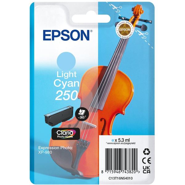 Epson 250 Violin Claria Photo HD blækpatron 1 stk Original Lys cyan