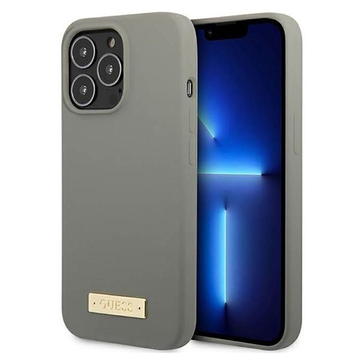 Guess Apple Iphone 13 Pro Logo Plate MagSafe Tok - Szürke (GUHMP13LSPLG)