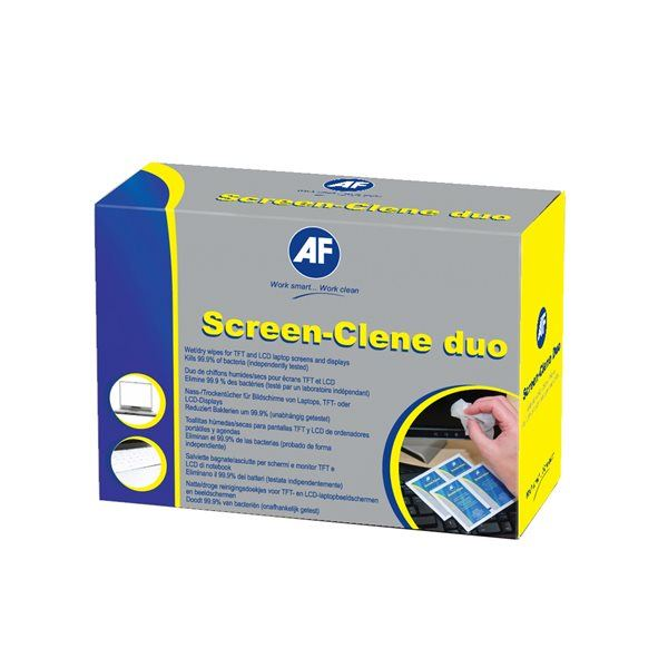 AF "Screen-Clene Duo" Tisztítókendő, képernyőhöz, 20 db nedves-száraz kendőpár (SCR020) (SCR020)