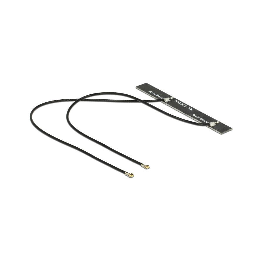 DELOCK WLAN iker antenna 2 x MHF IV 802.11 ac / a / h / b / g / n 5dBi 150 mm PCB belső öntapadós (89454)