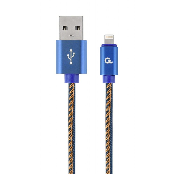 Кабел за зареждане и данни Gembird, USB 2.0 (T) към Lightning (T), 2 м, позлатени конектори, черен / жълт, CC-USB2J-AMLM-2M-BL