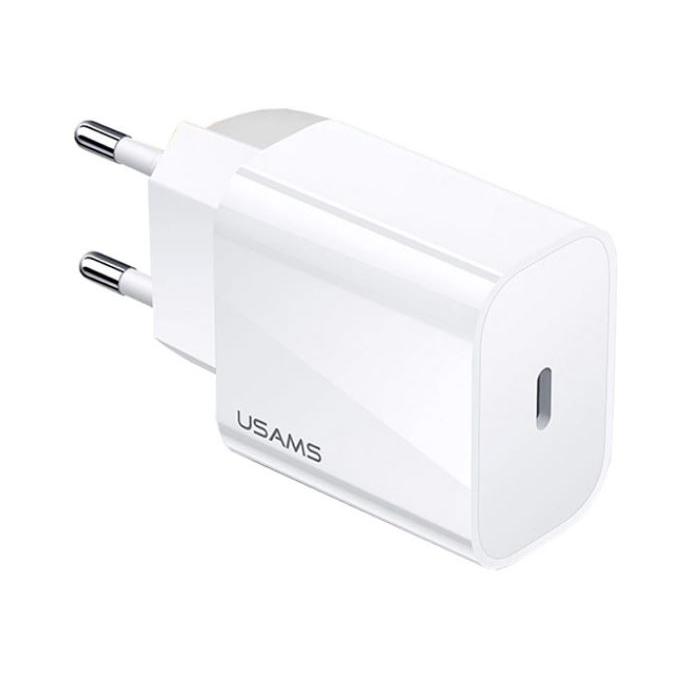 USAMS T34 hálózati töltő USB-C aljzat (5V/3A, 20W, PD gyorstöltő) fehér (CC118_W) (CC118_W)