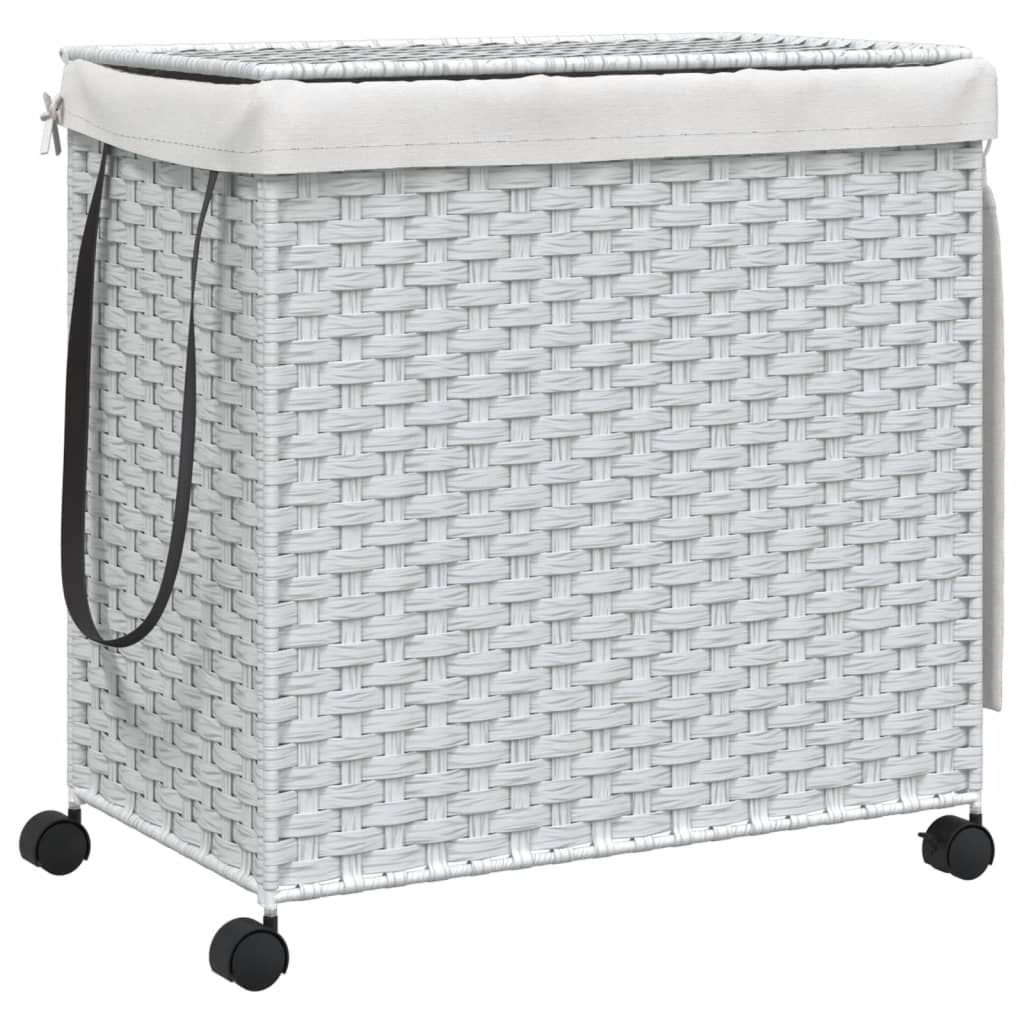 fehér rattan szennyeskosár kerekekkel 60x35x60,5 cm (372043)