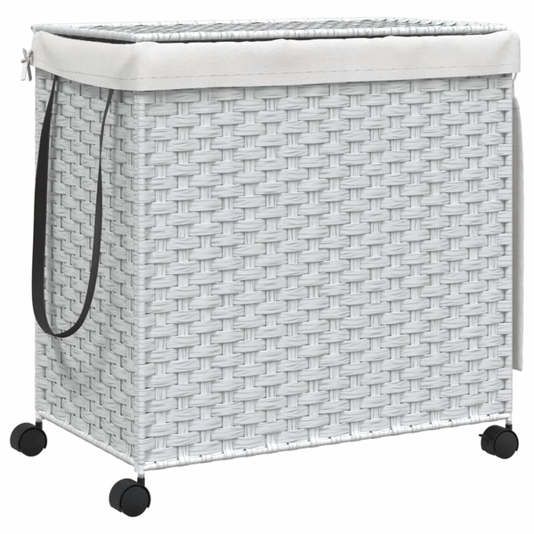 fehér rattan szennyeskosár kerekekkel 60x35x60,5 cm