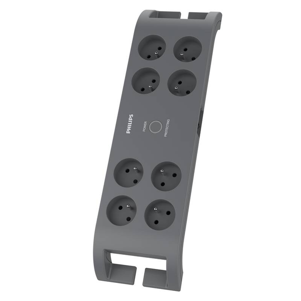 Разклонител Philips SPN3180A/58, 8 контакта със защита от пренапрежение, 16A, 2 м, Сив