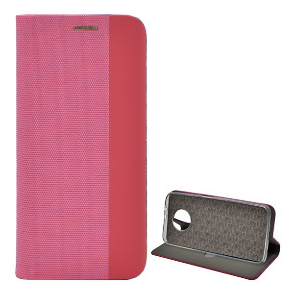 Tok álló, bőr hatású (FLIP, oldalra nyíló, asztali tartó funkció, textil minta) RÓZSASZÍN [Xiaomi Redmi Note 9T 5G] (5996591089652)
