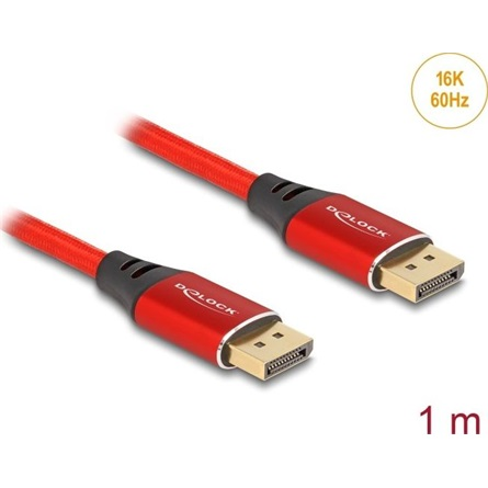 Delock DisplayPort kábel 16K 60 Hz 1 m piros fém (80631) (80631)