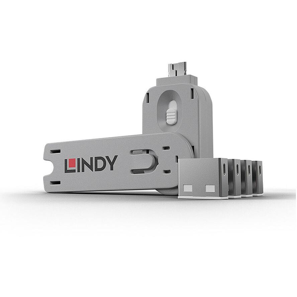 Lindy 40454 portblokering Portblokering + nøgle USB Type-A Hvid Acrylonitrilbutadienstyren 5 stk