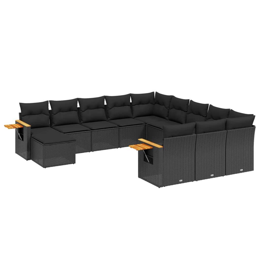 11 részes fekete polyrattan kerti ülőgarnitúra párnákkal (3259605)