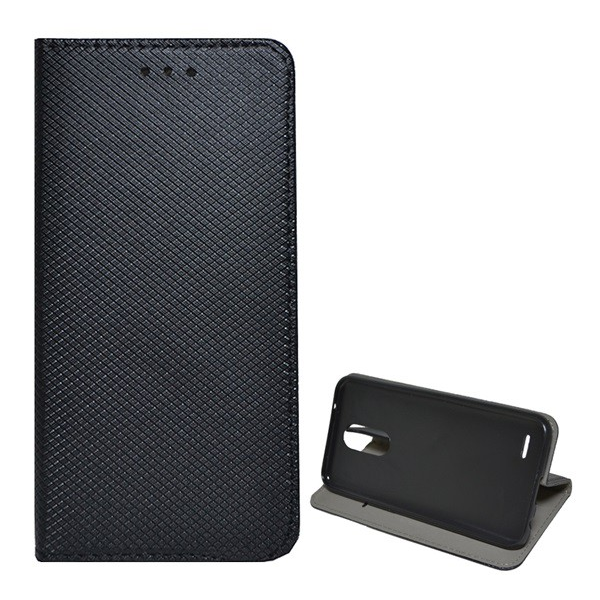 Tok álló, bőr hatású (FLIP, oldalra nyíló, asztali tartó funkció, rombusz minta) FEKETE [LG K10 (2017) M250n] (5996457729081)