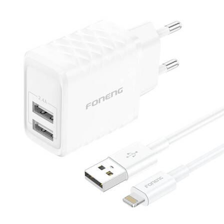 Foneng EU53 2xUSB-A 2.4A hálózati töltő + USB-A - Lightning kábel fehér (EU53 iPhone) (EU53 iPhone)