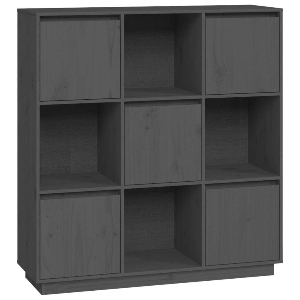 szürke tömör fenyőfa magasszekrény 110,5 x 35 x 117 cm (814371)