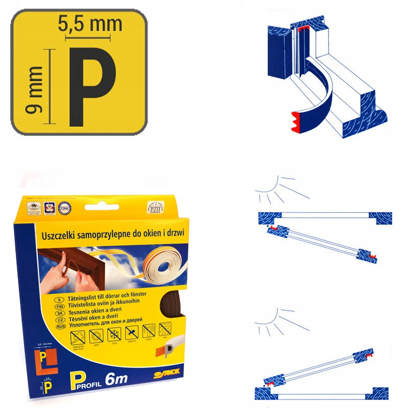 VOREL ajtó- és ablaktömítés, öntapadós, 9×5,5 mm, P típus, barna, 6 m (SADSDS-03921-006)