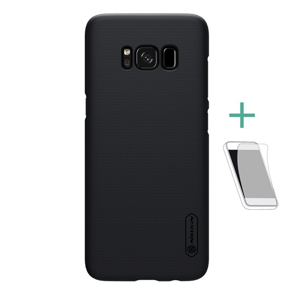 NILLKIN SUPER FROSTED műanyag telefonvédő (gumírozott, érdes felület + képernyővédő fólia) FEKETE [Samsung Galaxy S8 Plus (SM-G955)] (5996457692804)