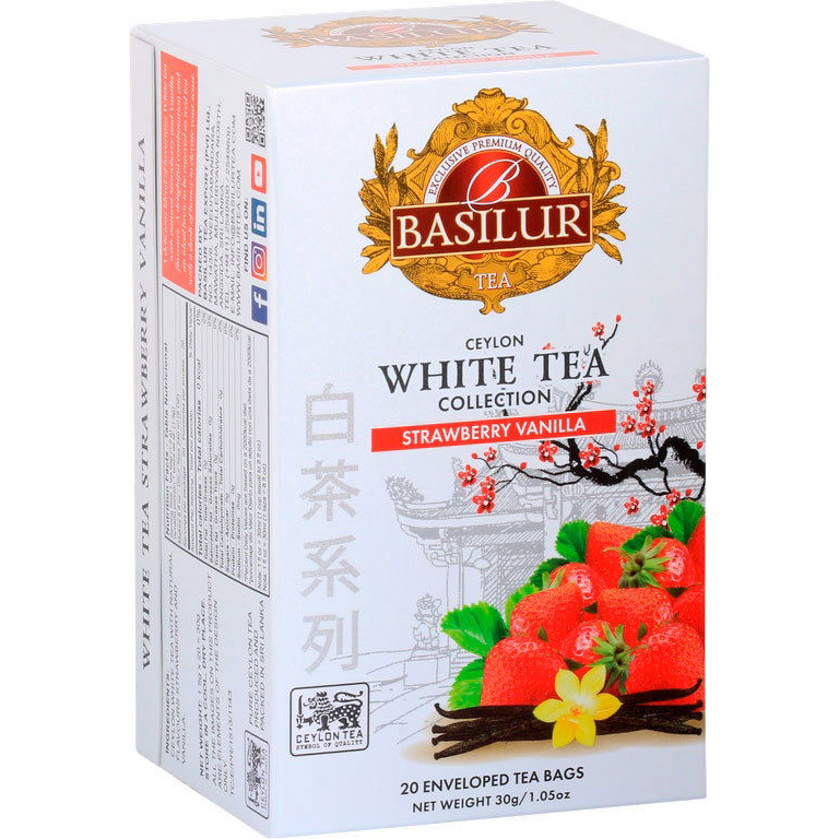 BASILUR White Tea Strawberry Vanilla, csomagolt, 20×1,5 g (4792252944947)