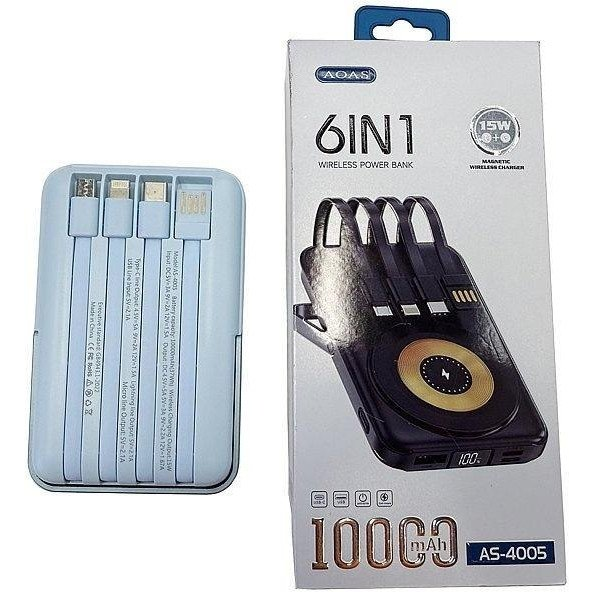 Adar Powerbank 6in1 10000mAh 15W Fekete (5901271625310)