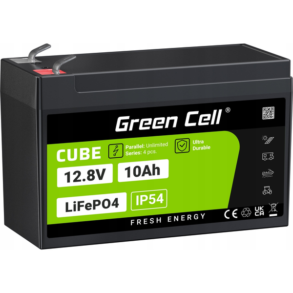 Green Cell CUBE LiFePO4 10Ah 12.8V 128Wh lítium-vas-foszfát akkumulátor
