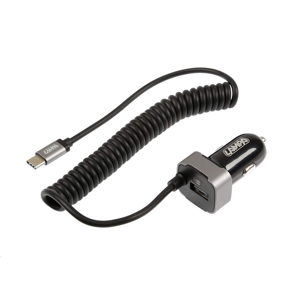 Incarcator auto Lampa, USB-USB Type C, 12/24V, 150 cm, Negru/Argintiu