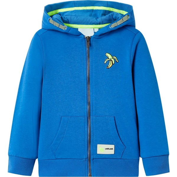 Kék kapucnis gyerekpulóver cipzárral 92