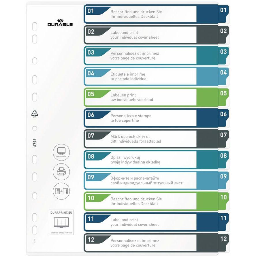 DURABLE Register A4 + 12tlg. 1-12 farbige Taben+trans. Form. (679627) (679627)