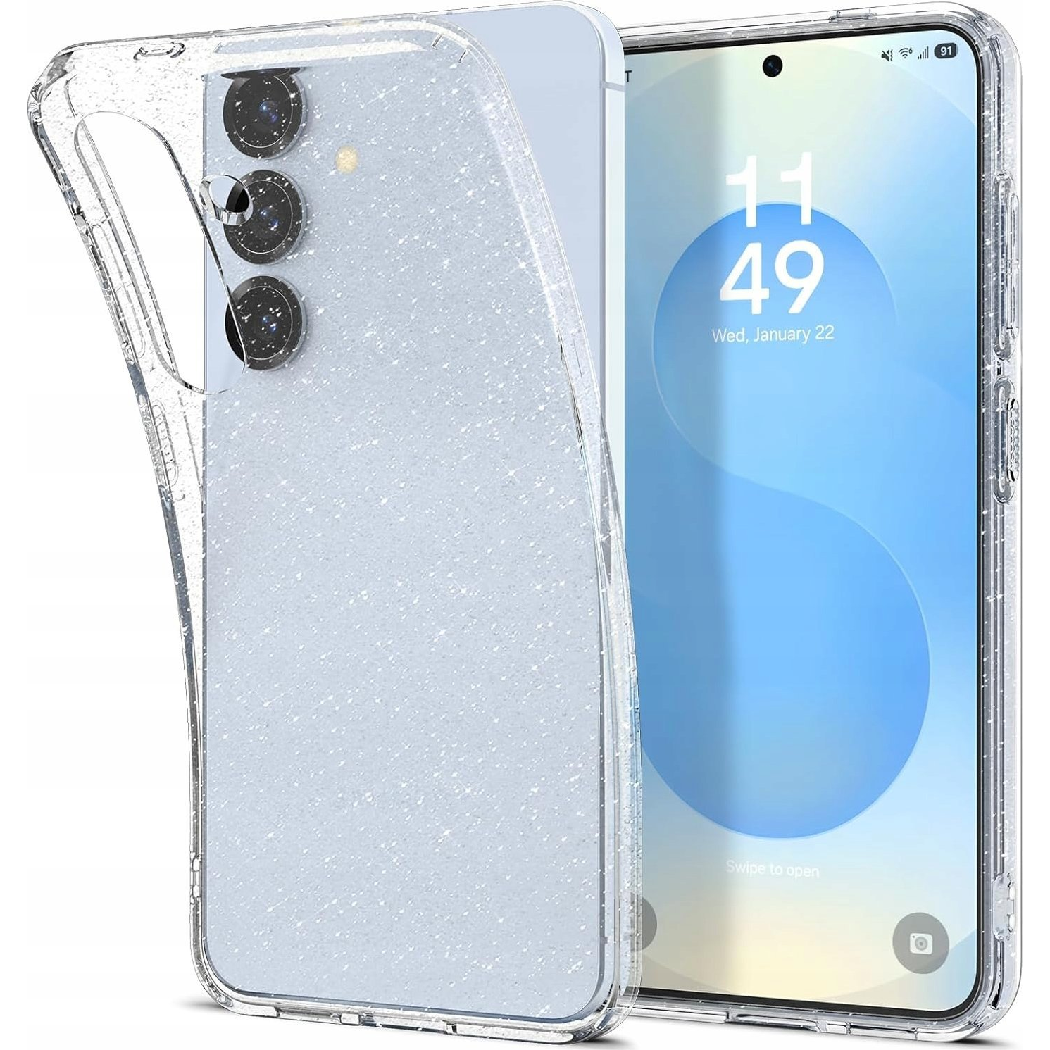 Samsung S25 Plus Spigen Liquid Crystal Glitter Szilikon Telefonvédő Ütésállóság, Csillámporos, Átlátszó (8809971238076-ACS08976)