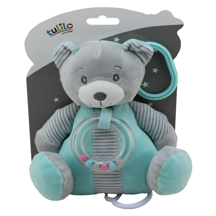 Tulilo Zenélő Teddy Mackó plüssfigura 18 cm - Szürke/Kék (9110)