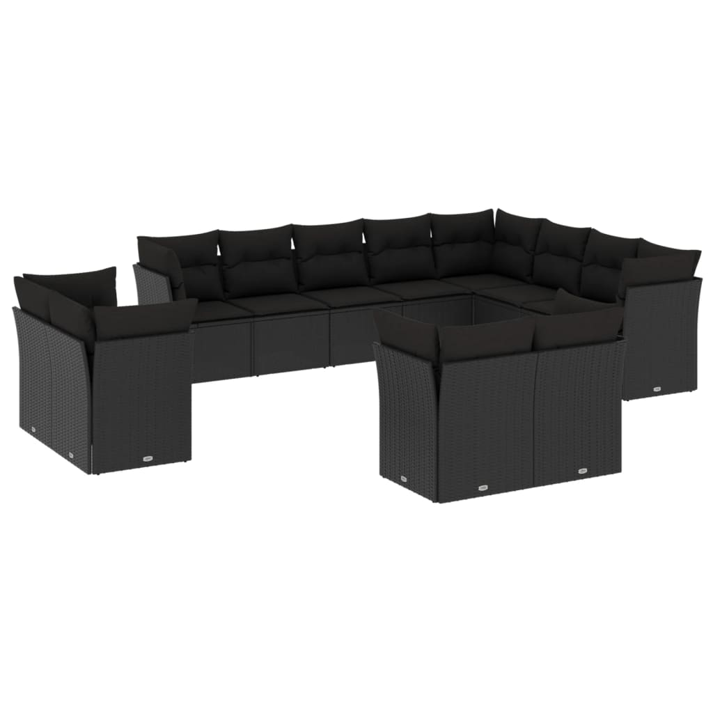 12 részes fekete polyrattan kerti ülőgarnitúra párnákkal (3250364)