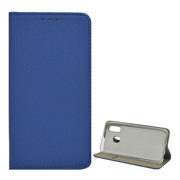 Tok álló, bőr hatású (FLIP, oldalra nyíló, asztali tartó funkció, rombusz minta) SÖTÉTKÉK [Samsung Galaxy A40 (SM-A405F)] (5996457862993)