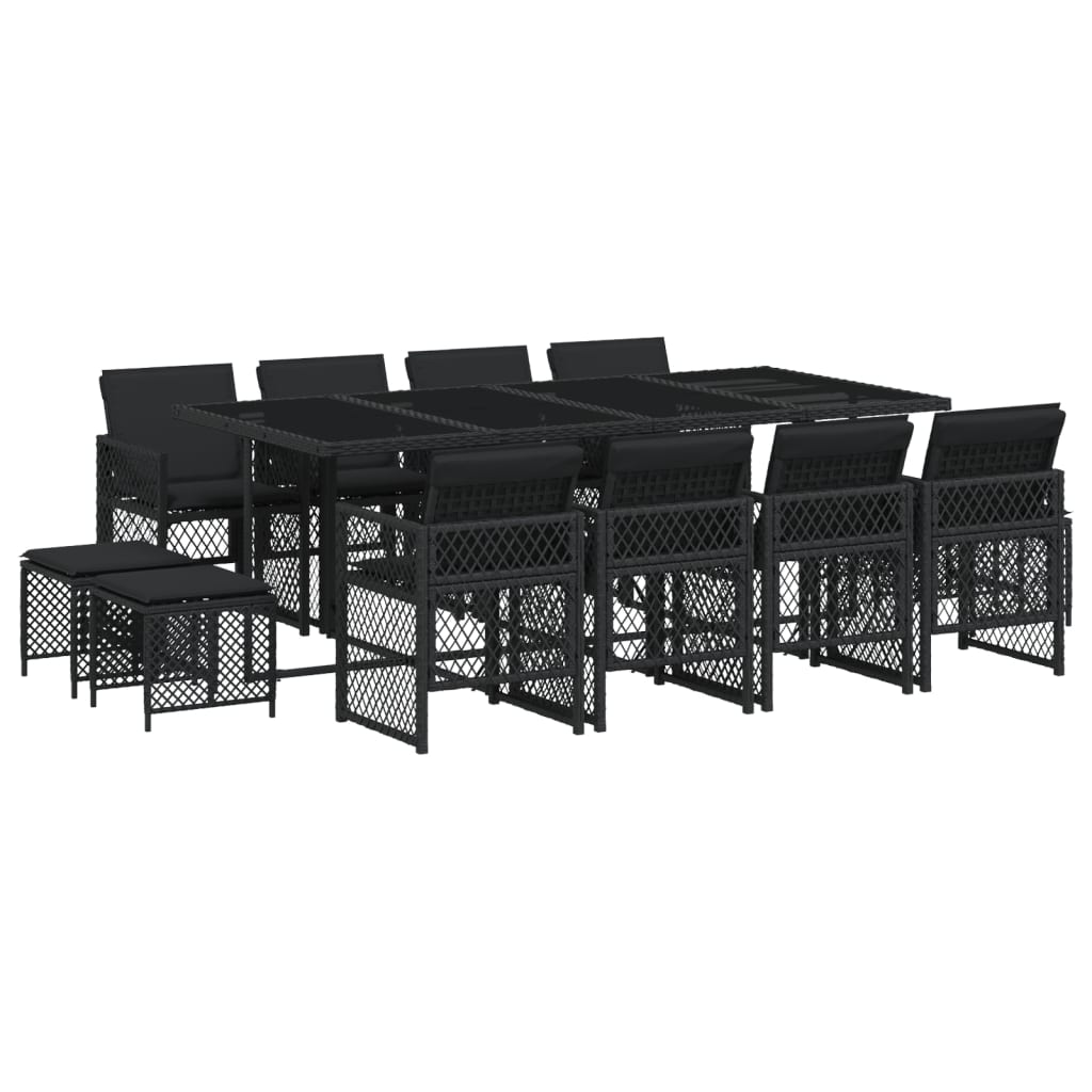 13 részes fekete polyrattan kerti ülőgarnitúra párnákkal (3210799)