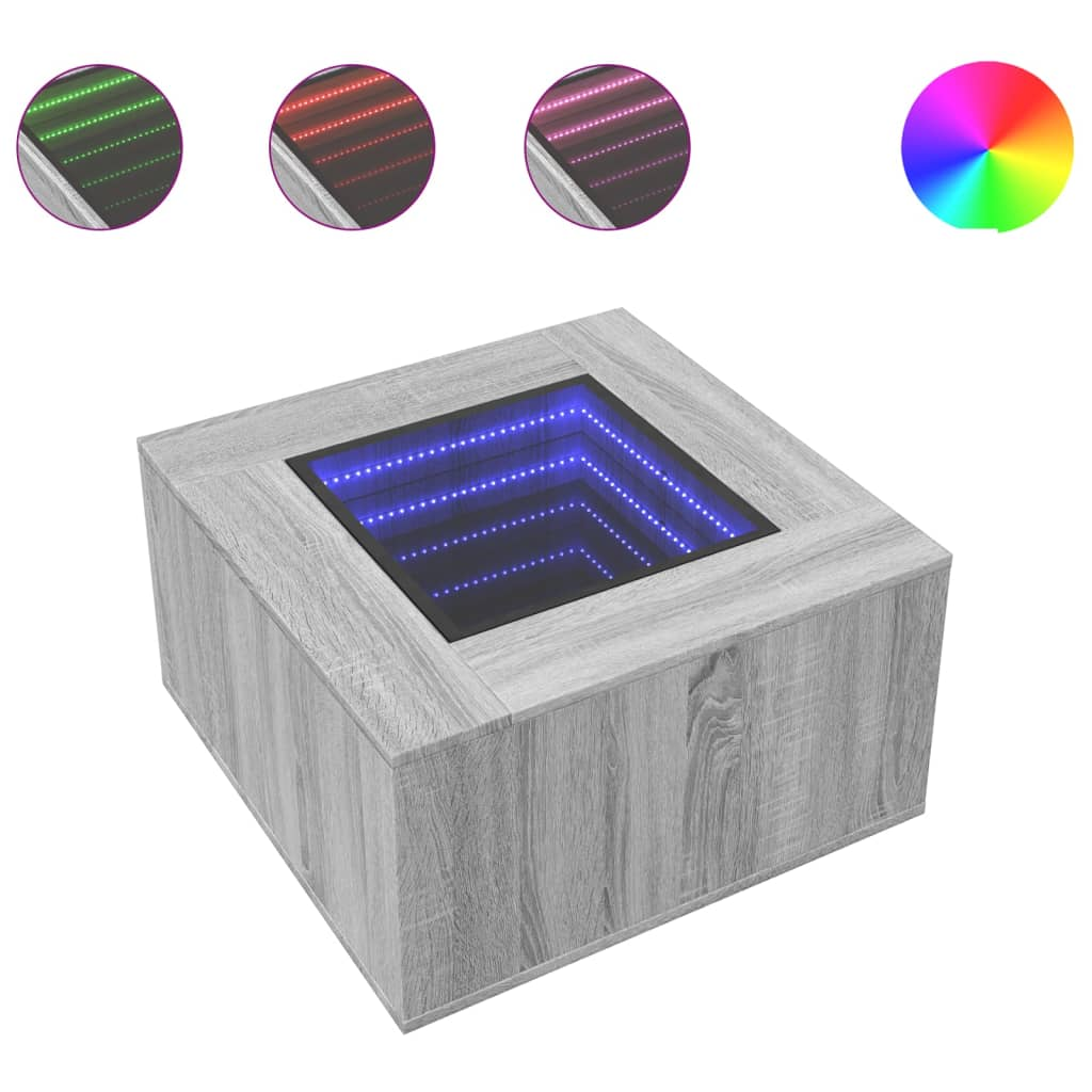szürke sonoma szerelt fa dohányzóasztal LED-del 60 x 60 x 40 cm (847572)