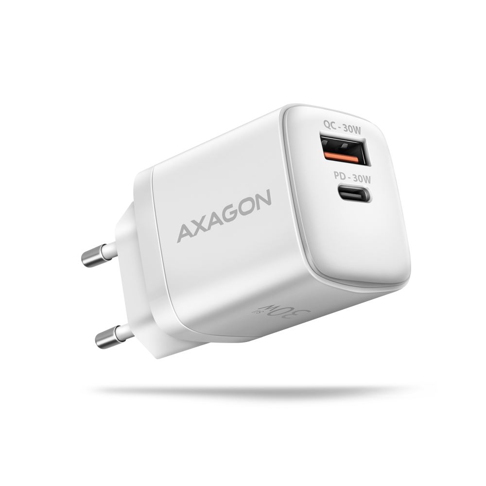 Axagon PD & QC USB-A, USB-C hálózati töltő 30W fehér (ACU-PQ30W) (ACU-PQ30W)