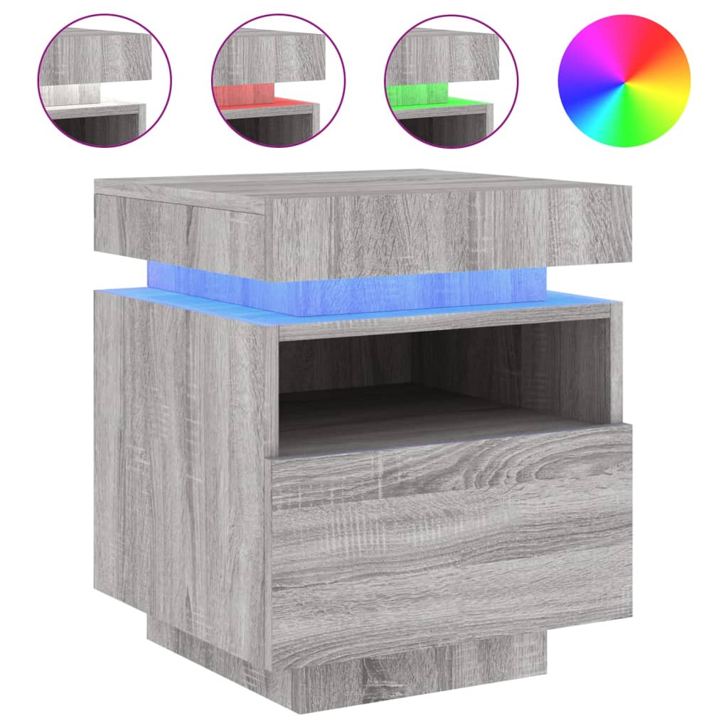 szürke sonoma éjjeliszekrény LED-világítással 40 x 39 x 48,5 cm (836794)