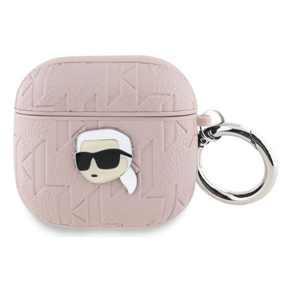 Karl Lagerfeld MONOGRAM KARL HEAD CASE szilikon tok (ütésállóság, karabíner) RÓZSASZÍN Apple AirPods 4 (KLA4PGKIPP)