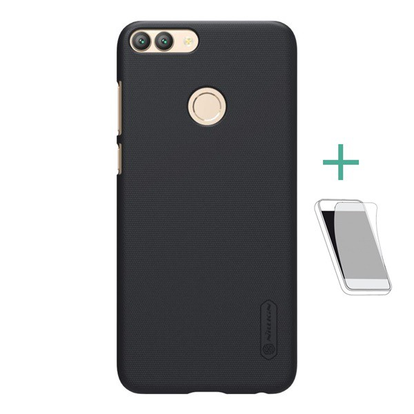 NILLKIN SUPER FROSTED műanyag telefonvédő (gumírozott, érdes felület + képernyővédő fólia) FEKETE [Huawei P Smart (2018)] (5996457748921)