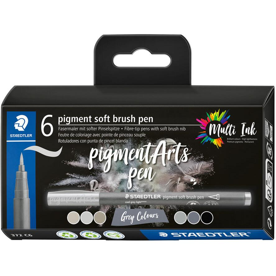 Staedtler Pigment 372 Ecsetiron készlet - Különböző fekete és szürke (6 db / csomag) (372 C6)