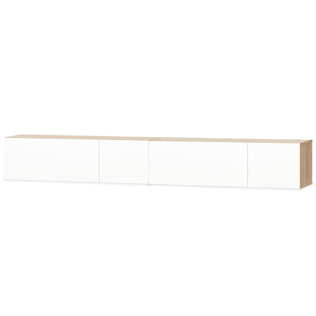 2 db tölgyfa/fehér magasfényű furnér TV szekrény 120x40x34 cm (275114)