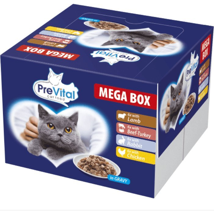 PreVital Alutasakos Mega Box 24 x 100 g Bárány-marha-Nyúl-csirke ( )