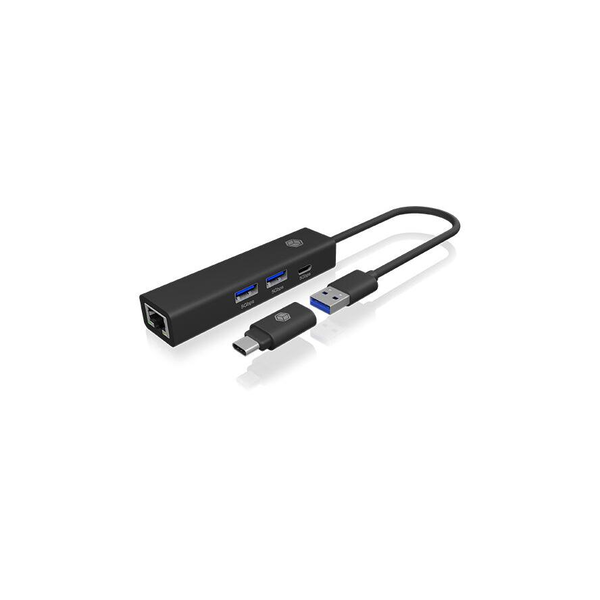 ICY BOX IB-HUB1439-LAN Bedraad USB 3.2 Gen 1 (3.1 Gen 1) Type-A Zwart