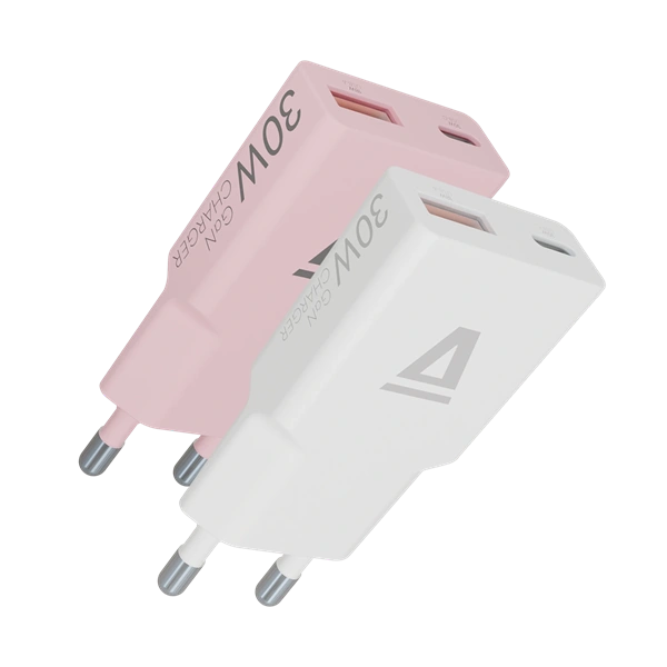 AVAX CH6412 30W GaN USB-C és USB-A gyorstöltő Duo csomag, fehér+rózsaszín (AVAX_CH6412)