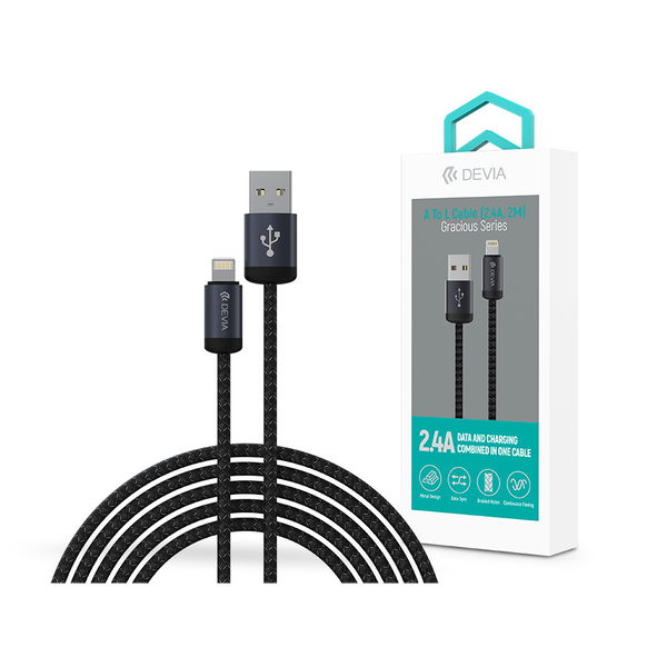 Devia Gracious Series v2 12W USB/Lightning adat-és töltőkábel 2m - fekete
